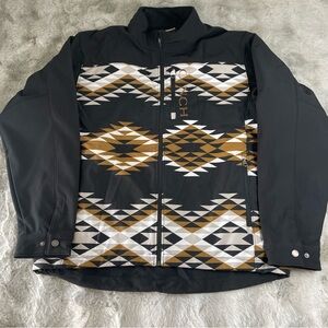 Cinch Black Jacket with White & Brown Geometric Print-0039